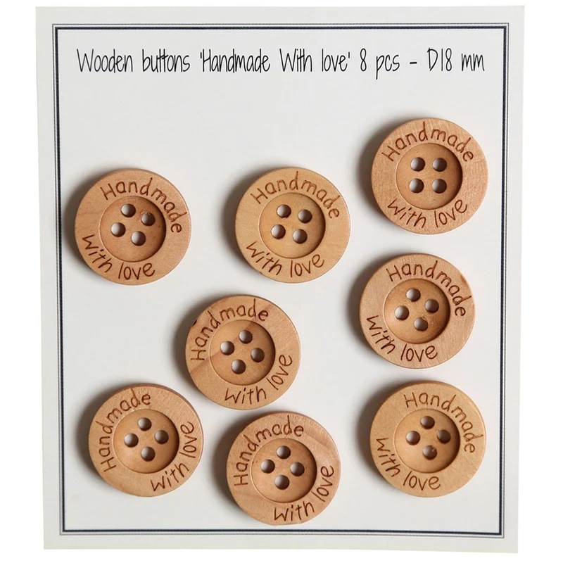 Träknappar - Handmade with Love - 18 mm