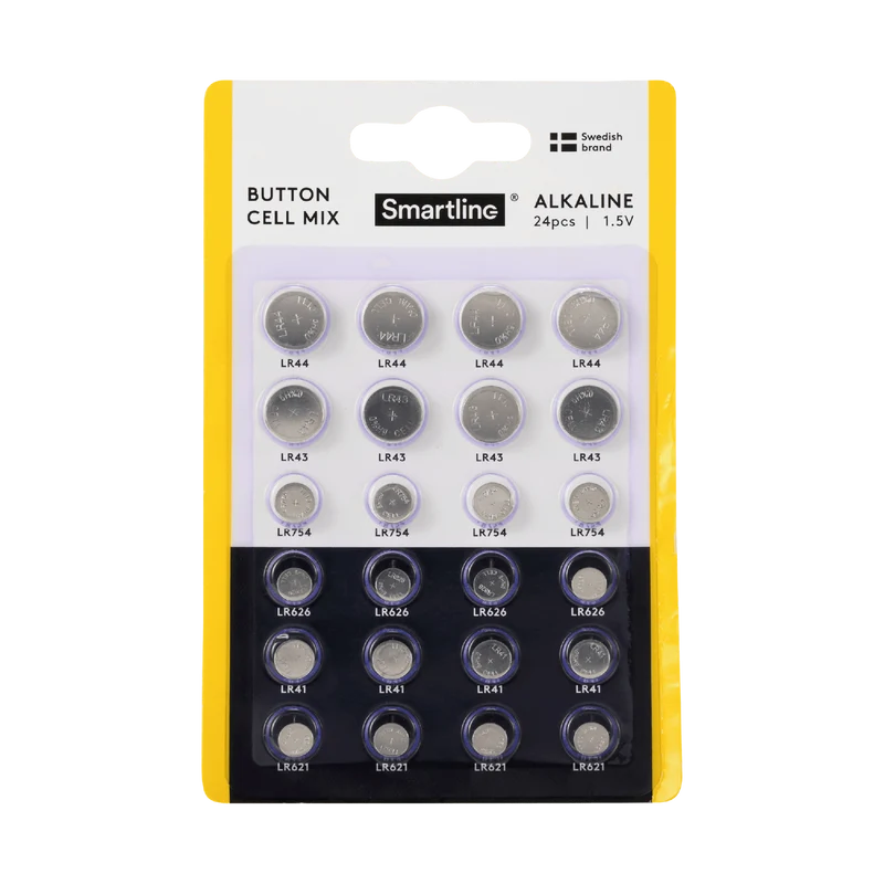 Alkaliska knappcellsbatterier Mix 24-pack