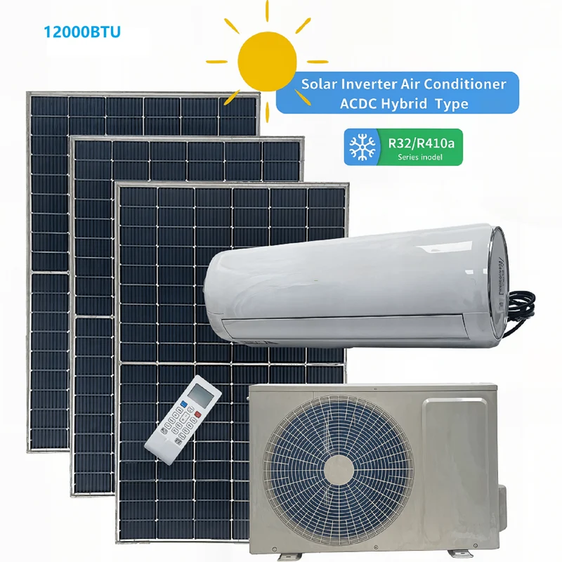 12000 BTU solcelledrevet klimaanlegg – hybrid AC/DC off-grid kjøling