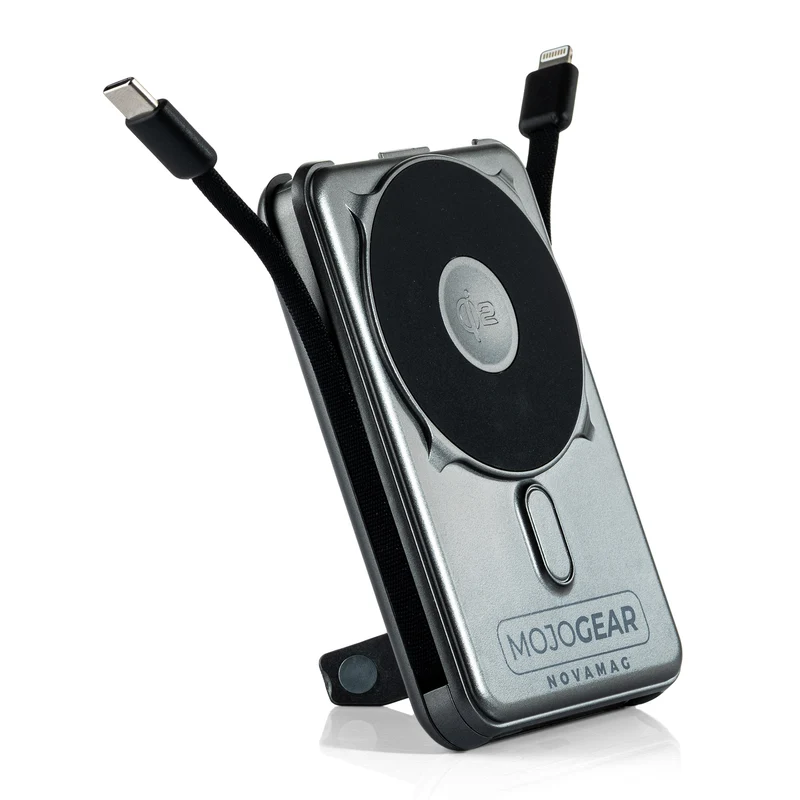 MOJOGEAR NovaMag All-in-1 Powerbank 10,000 mAh – Wireless Qi2 & Built-in Cables – Gray