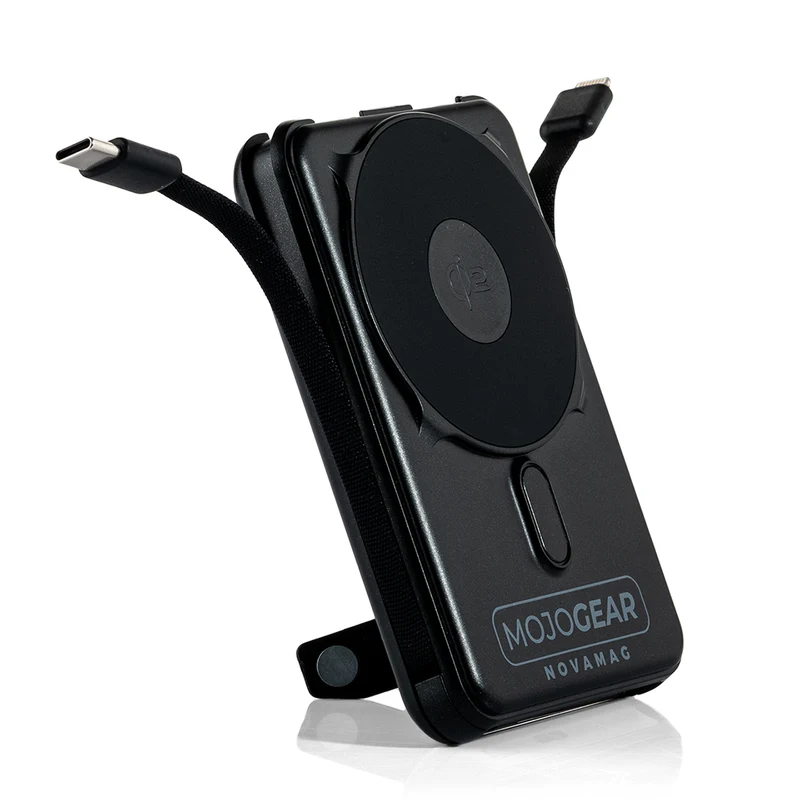 MOJOGEAR NovaMag All-in-1 Powerbank 10,000 mAh – Wireless Qi2 & Built-in Cables – Black