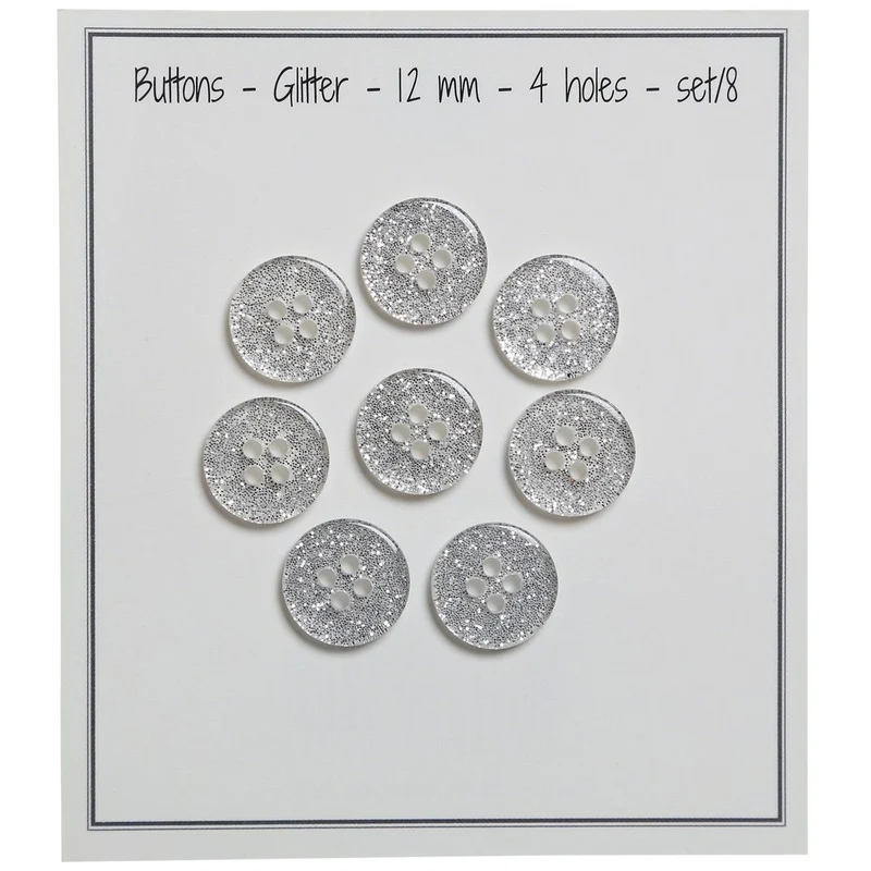 Glitter Knappar - Silver - Flera Storlekar