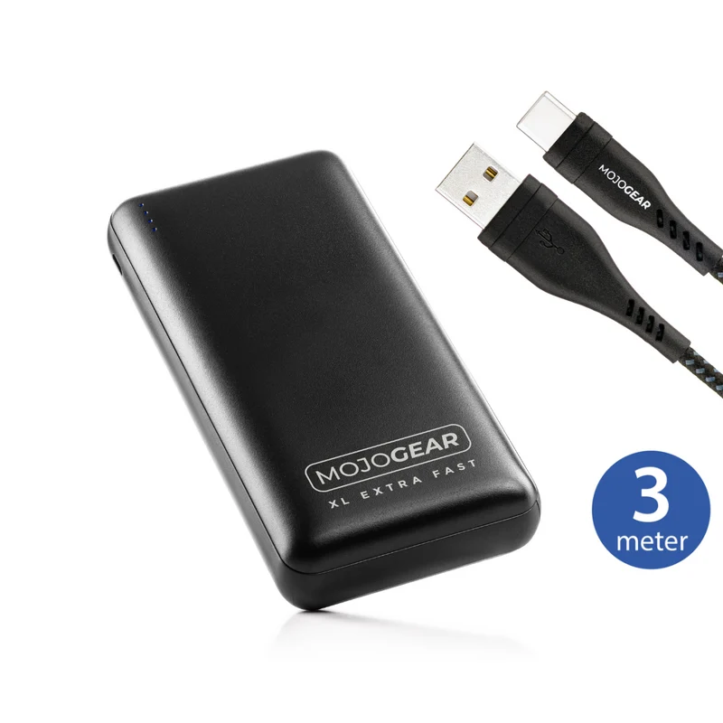 MOJOGEAR MINI XL 20,000 mAh EXTRA FAST power bank with USB-C to USB cable Extra Strong 3m