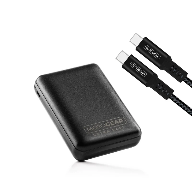 MOJOGEAR MINI EXTRA FAST 10,000 mAh power bank with USB-C to USB-C cable 100W USB 3.1 Extra Strong 1.5 m