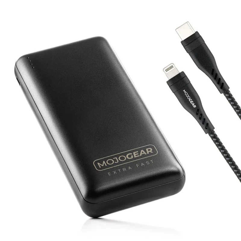 MOJOGEAR MINI XL Fast Charging Kit for iPhone & iPad: 20,000 mAh XL Power Bank + Lightning to USB-C Cable