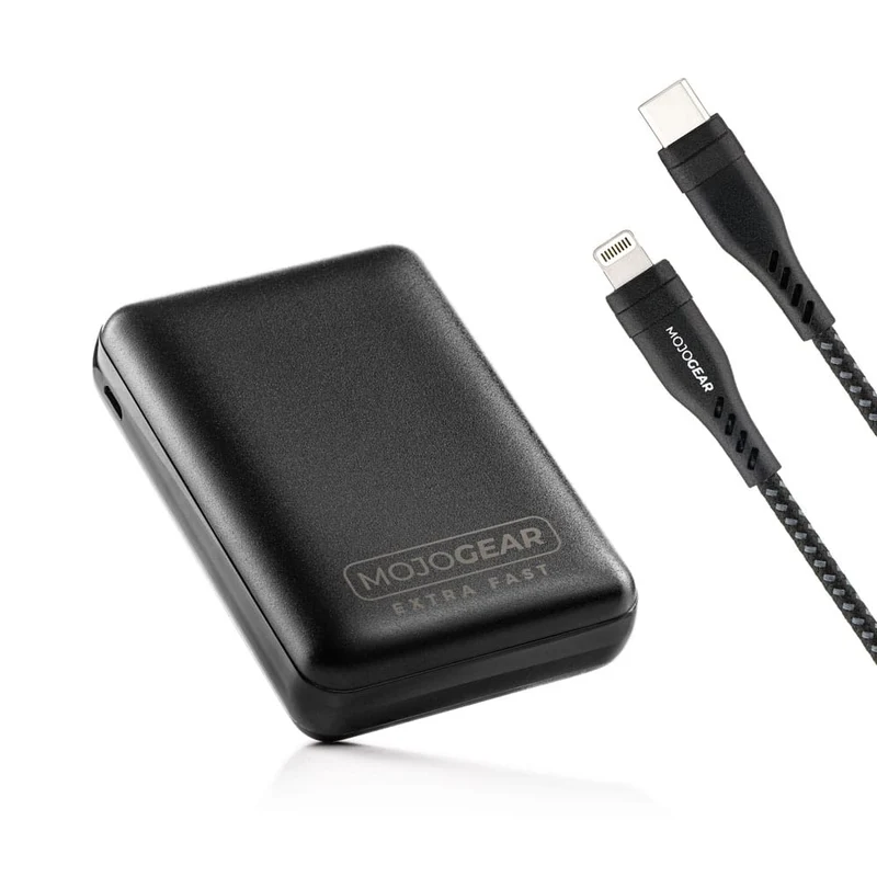 MOJOGEAR Fast Charging Kit for iPhone & iPad: 10,000 mAh MINI Extra Fast Power Bank + Lightning to USB-C Cable