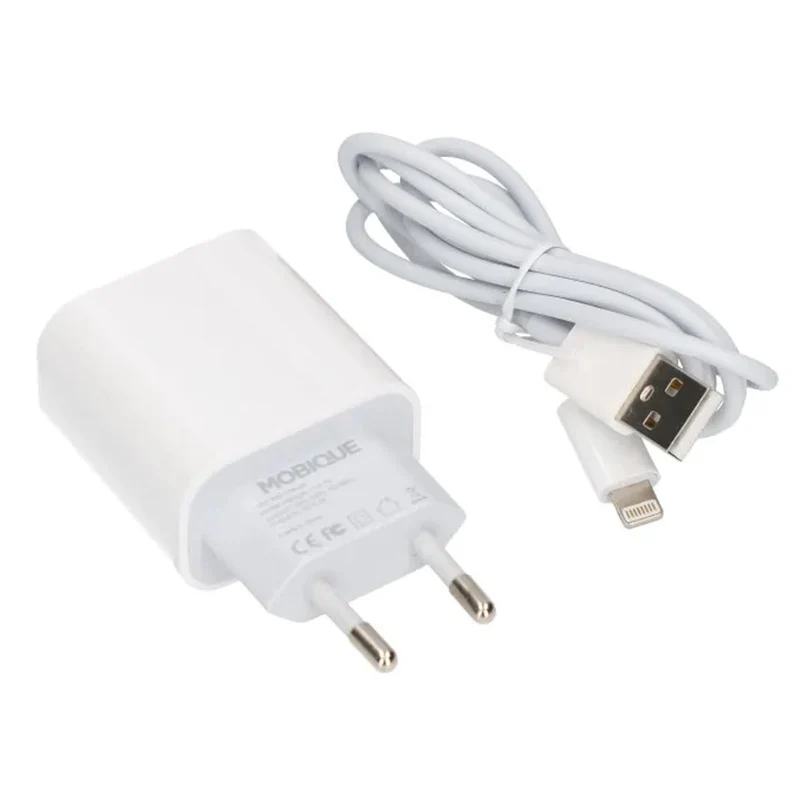 USB A till Lightning Kabel och USB Laddare 2.4A - Vit