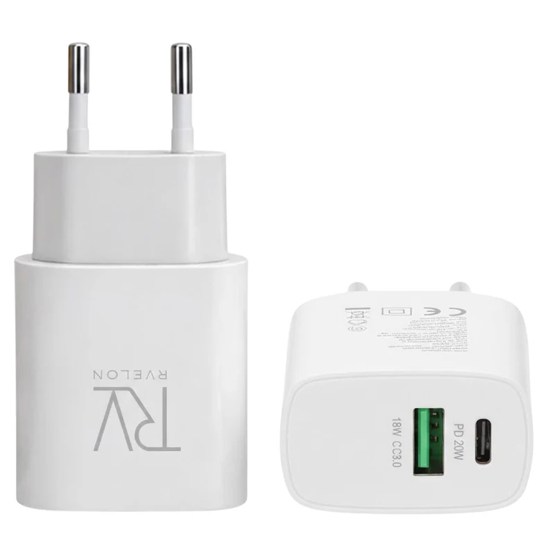 Rvelon Laddare Dubbel USB-A och USB-C 20W - 10 pack
