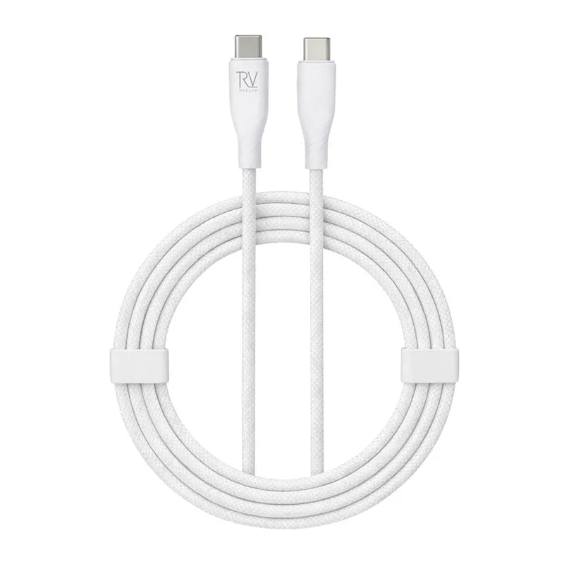 Rvelon USB-C Flätad Laddkabel 60W Snabbladdning 2m - Vit