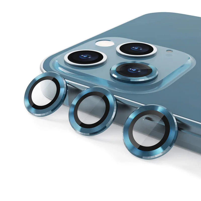 iPhone 12 Pro Max Linsskydd med Metallram - Blå 3-pack