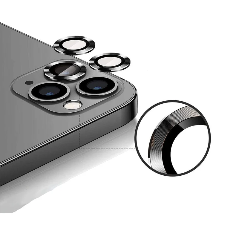 iPhone 12 Pro Max Linsskydd med Metallram - Grå 3-pack