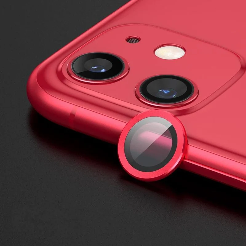 iPhone 12 Linsskydd med Metallram - Röd 2-pack