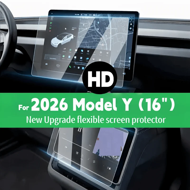 Premiumskärmskydd för 2026 Model Y Juniper | 40.64 cm (16 tum) pekskärm i mitten och 20.32 cm (8 tum) bakre display, reptålig, 9H uppgraderat material, enkel installation (2-pack)