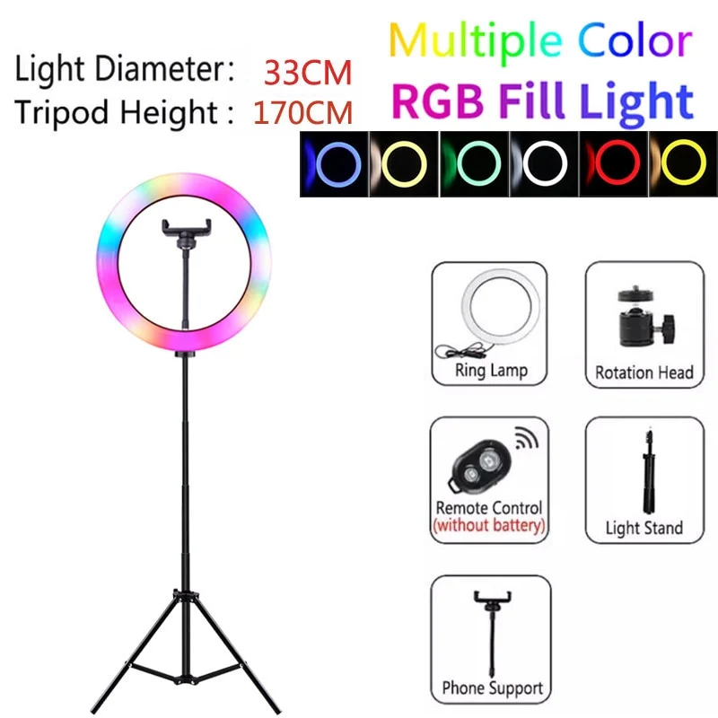 Video Lights RGB Selfie LED Ring Light Dimmable Ring Lamp With Stand Tripods Rim Of Light For TIKTOK Youtube Makeup ringlight
