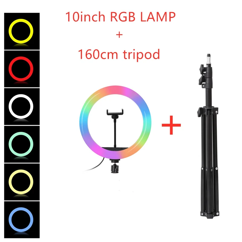 10Inch RGB Selfie Ring Fill Light with 160cm Tripod