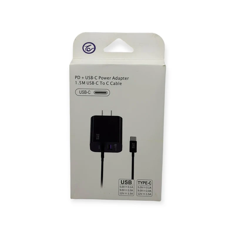E&E PD+USB-C Power Adapter 18W 1.5M USB-C To C Cable Set (Black)