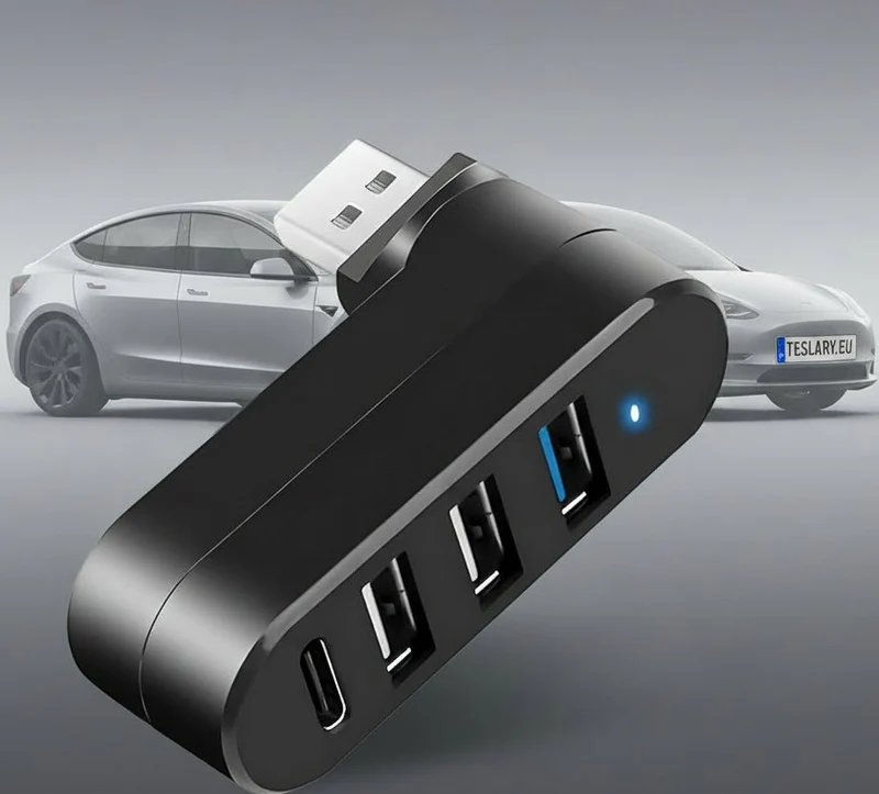 Roterbar 4-portars USB 3.0-hub med USB-C-ström - Lämplig för Tesla Glovebox Expansion