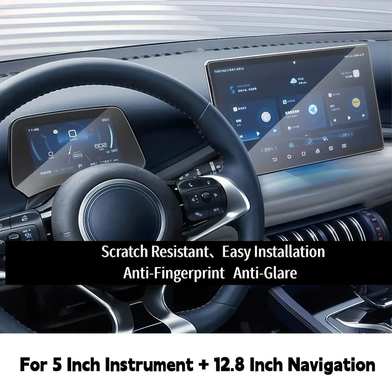 BYD Atto 3 2021-2026, 5-tums instrumentbräda och 15.6/12.8-tums infotainmentskärmar, bländskydd, fingeravtrycksskydd, reptålig, bubbelfri, enkel installation, 0.3 mm PET