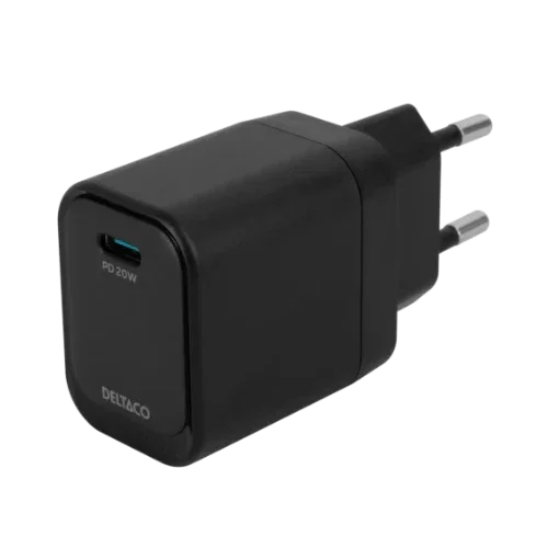 USB-C-väggladdare, 1x USB-C PD, 20 W, svart (ny)
