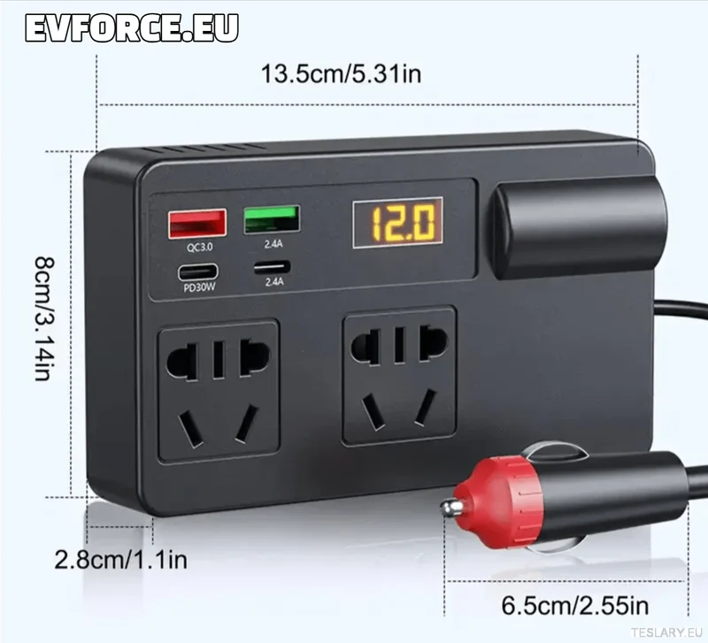 200 Watt 12–24V 220V-växelriktare kompatibel med Tesla-bilar (EU och Storbritannien)