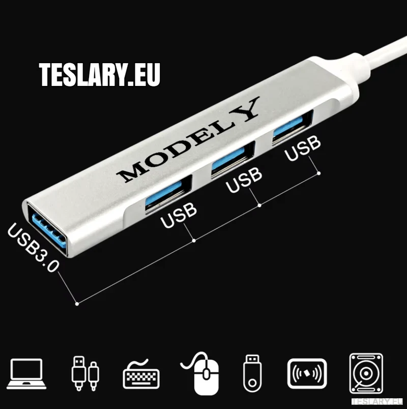 Tesla 3 YSX USB-dockningsstation / HUB vänster- eller högerstyrd logotyp