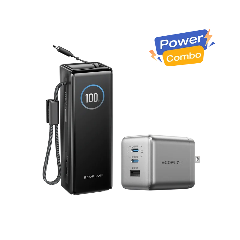EcoFlow RAPID Power Bank (25K, 170W, 100W Built-In and Retractable Cables) + 100W Charger