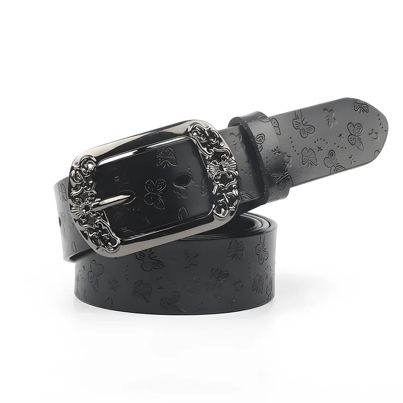 Embossed Butterfly Leather Belt