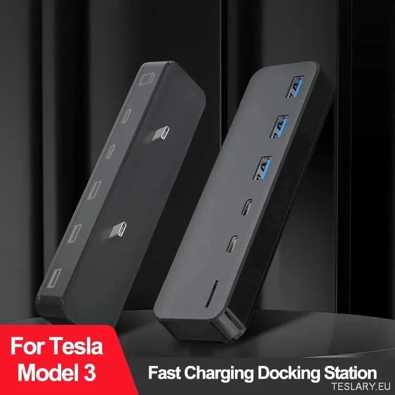 Dockningsstation för Tesla Model 3 Y USB-hub 27W intelligent snabbladdning 6-i-2 typ-C Micro SD Model3 Modeloch 2021-2023