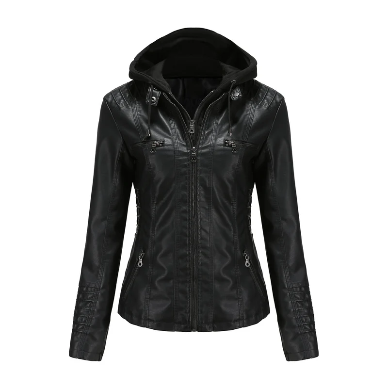 Hooded PU Leather Jacket