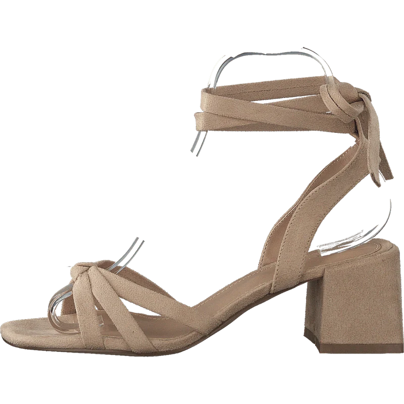 Faux Suede Ankle Strap Heels Beige