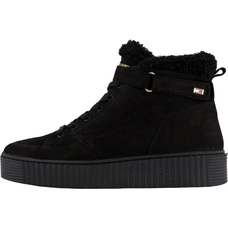 Faux Fur Nubuck Low Lace-up Black