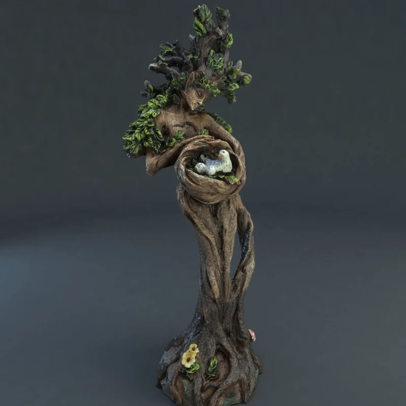 Tree and Bird Resin Statue