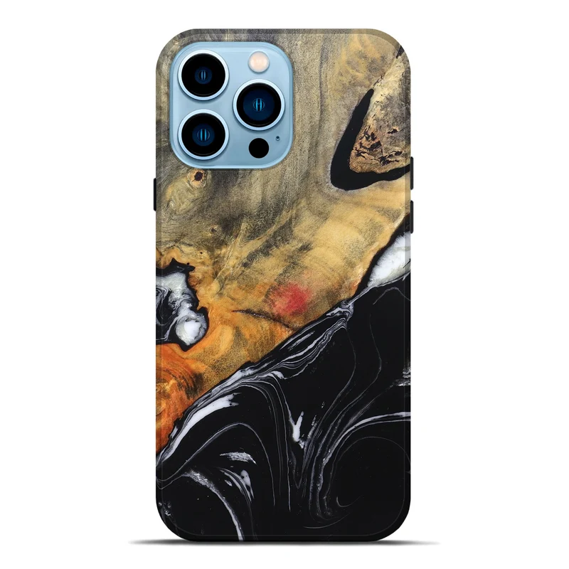 iPhone 14 Pro Max Wood Live Edge Phone Case - Corrie (Black & White, 829279)