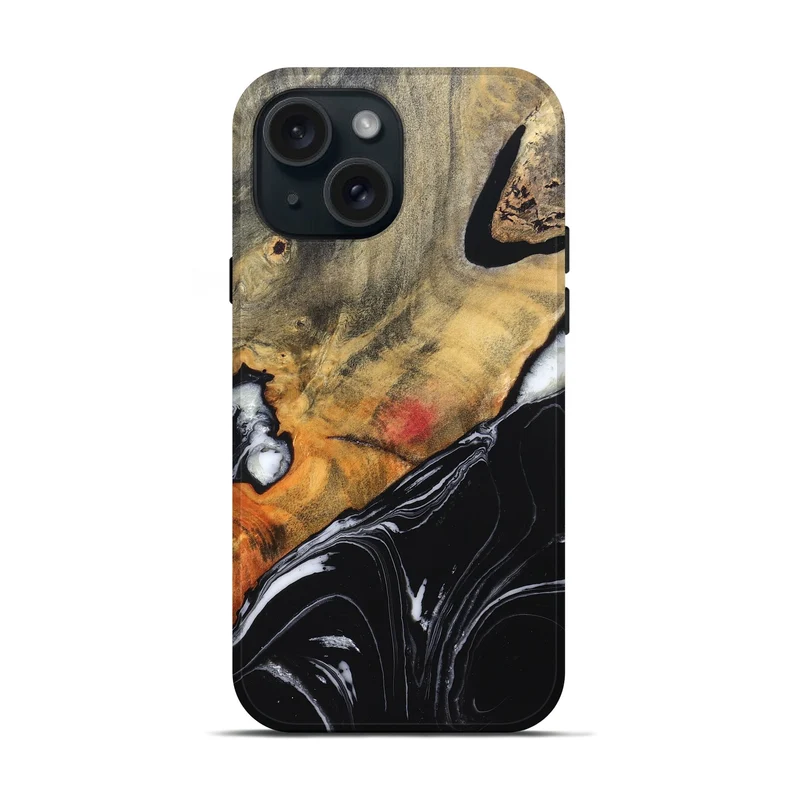 iPhone 15 Wood Live Edge Phone Case - Corrie (Black & White, 829279)