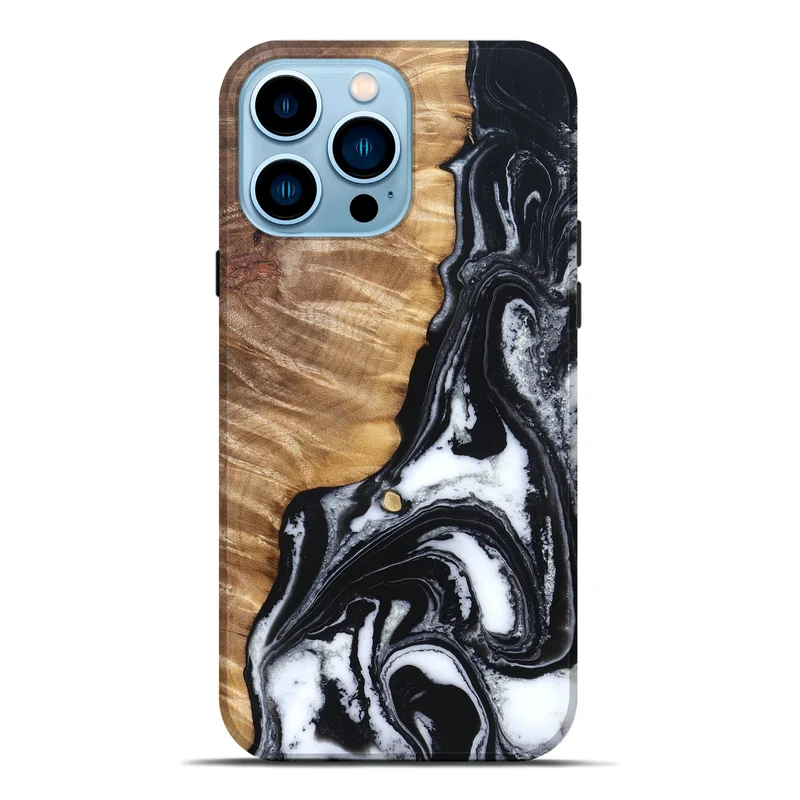 iPhone 14 Pro Max Wood Live Edge Phone Case - Cory (Black & White, 829269)