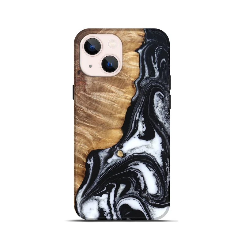 iPhone 13 mini Wood Live Edge Phone Case - Cory (Black & White, 829269)