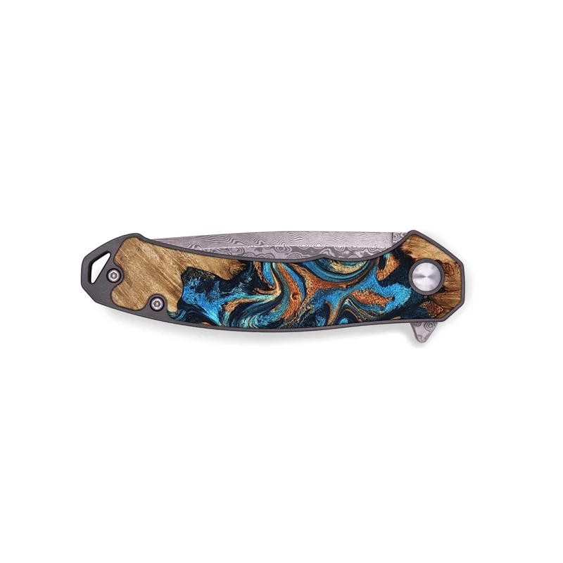 EDC Wood Pocket Knife - Indigo (Teal & Gold, 829999)