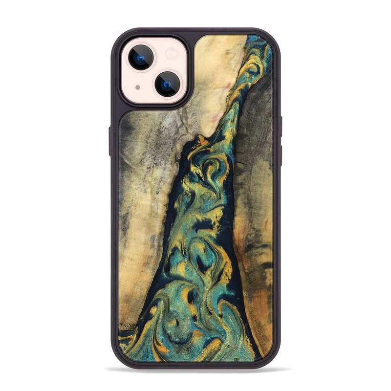 iPhone 14 Plus Wood Phone Case - Vicente (Teal & Gold, 830000)