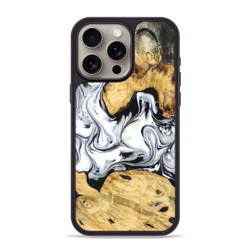 iPhone 15 Pro Max Wood Phone Case - Arian (Black & White, 830040)
