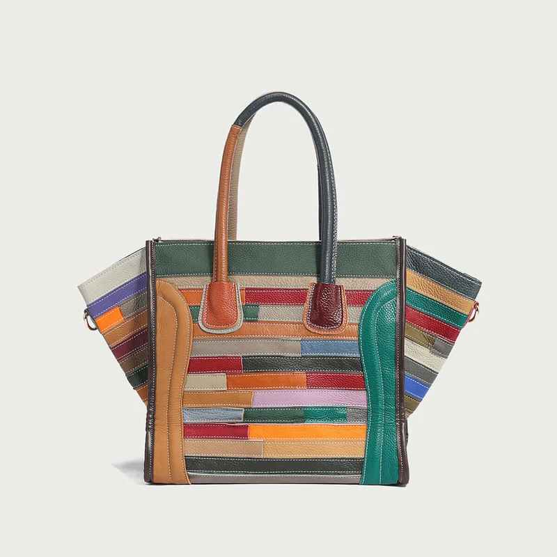 Abstract Linear Top Handle Bag with charm