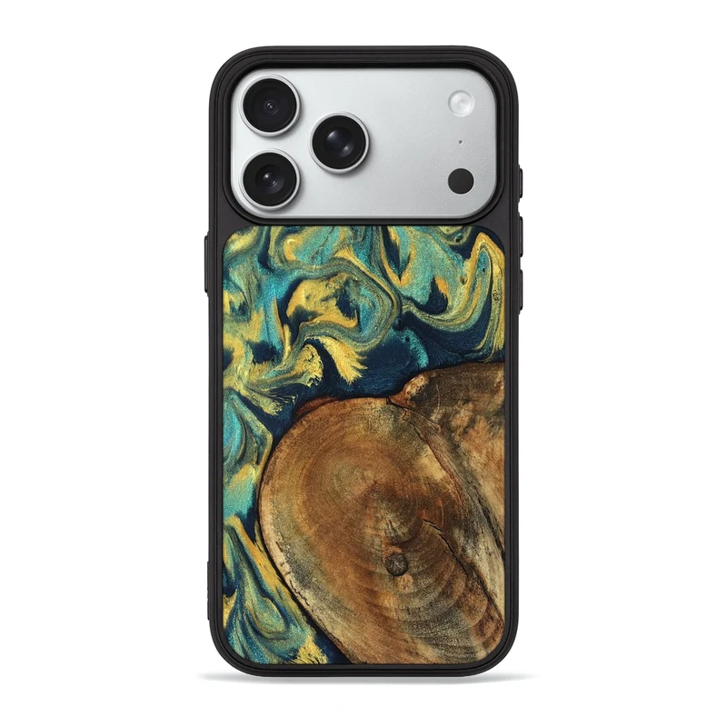 iPhone 18 Pro Max Wood Phone Case - Odie (Teal & Gold, 829995)