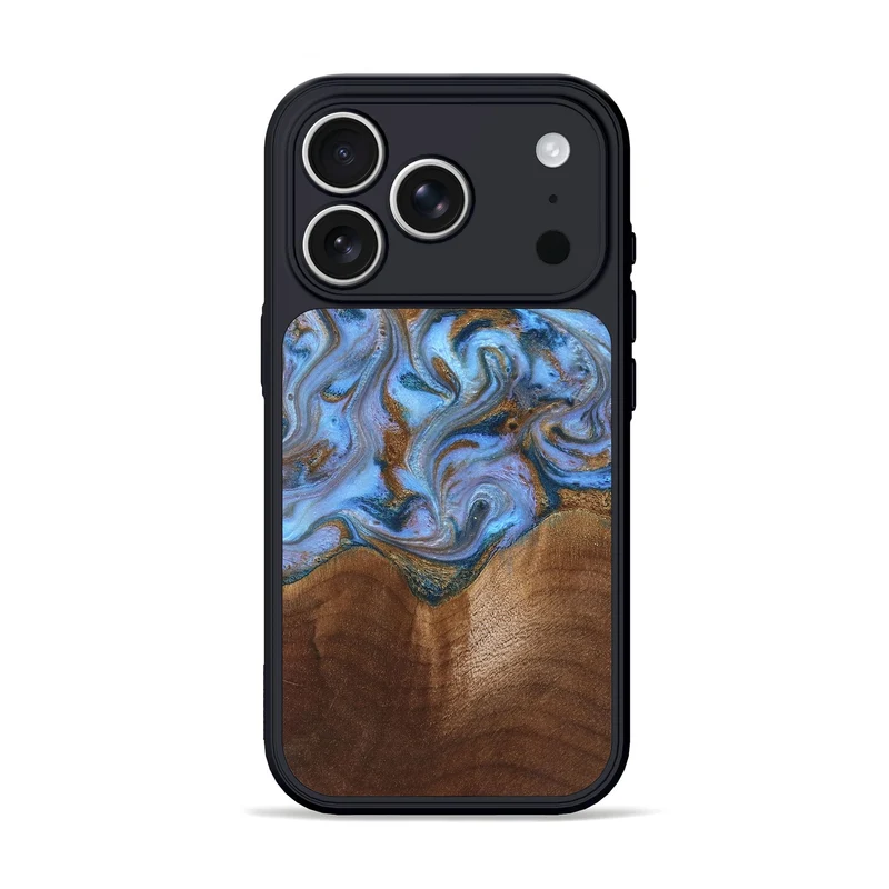 iPhone 17 Pro Wood Phone Case - Ford (Teal & Gold, 830001)