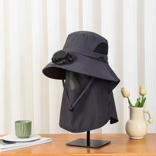 UPF50+ Solar & USB Rechargeable Cooling Fan Sun Hat, Wide Brim Neck