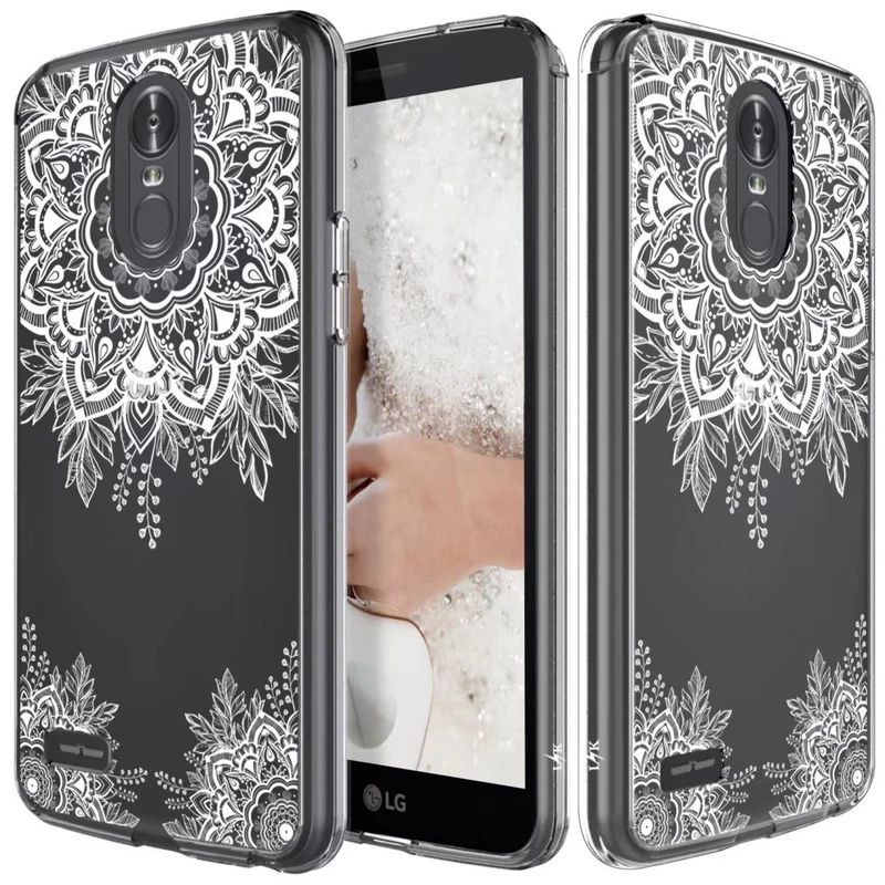 LG Stylo 3 Case, LG Stylo 3 Plus Case, Shock Absorbing White Henna Mandala Floral Lace Clear Design Printed Air Hybrid with TPU Bumper Protective Case Cover
