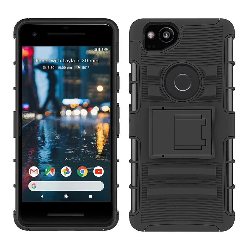 Google Pixel 2 Case, LK [Heavy Duty] Black Armor Holster Defender Full Body Protective Hybrid Cases Cover with Kickstand & Belt Clip