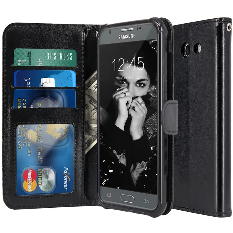 Samsung Galaxy J3 Emerge / J3 2017 / J3 Prime / J3 Mission / J3 Eclipse / J3 Luna Pro / Sol 2 / Amp Prime 2 / Express Prime 2 Case, PU Leather Wallet Flip Protective Case Cover Brown