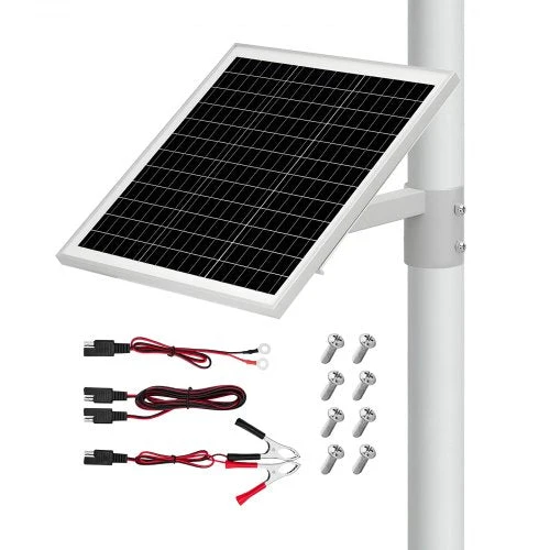 20W 12V solpanelsbatteriladdare, solcellsbatteriunderhållsladdare med inbyggd styrenhet och stolpfäste, IP65 vattentät för grind, staket, gård, gräsmatta (passar 40mm-68mm stolpar) | EU