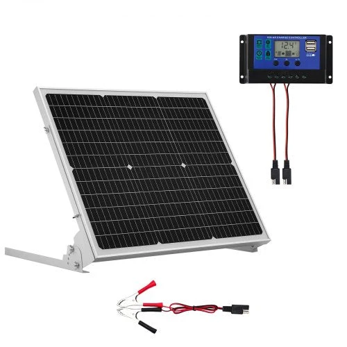 50W 12V solcellsbatteri underhållsladdare, mono solpanel batteriladdare med uppgraderad MPPT-kontroller och justerbar monteringsfäste, IP65 vattentät för bil båt husvagn hustak | EU