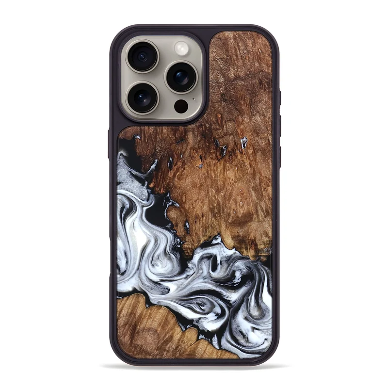 iPhone 16 Pro Max Wood Phone Case - Hailee (Black & White, 830044)