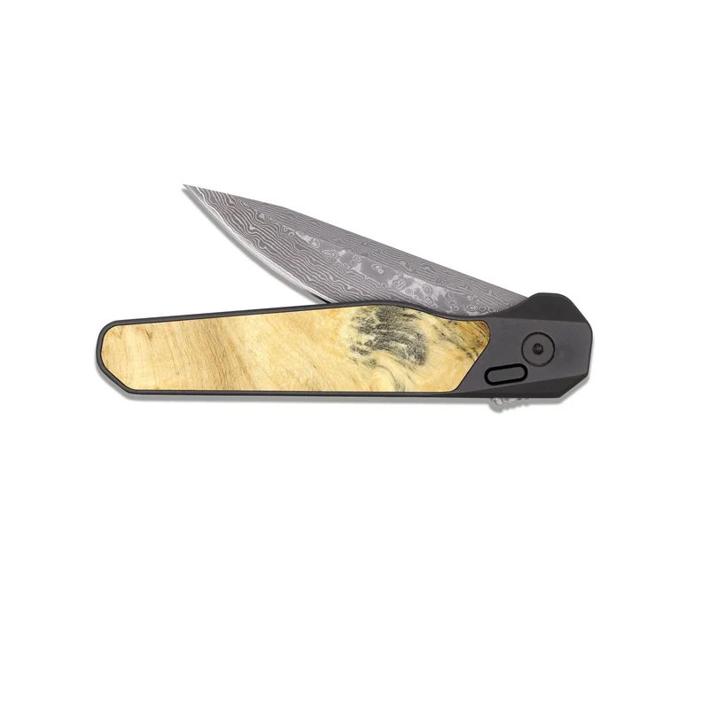 EDC Dark Damascus Wood Pocket Knife - Kamiyah (Black & White, 830030)